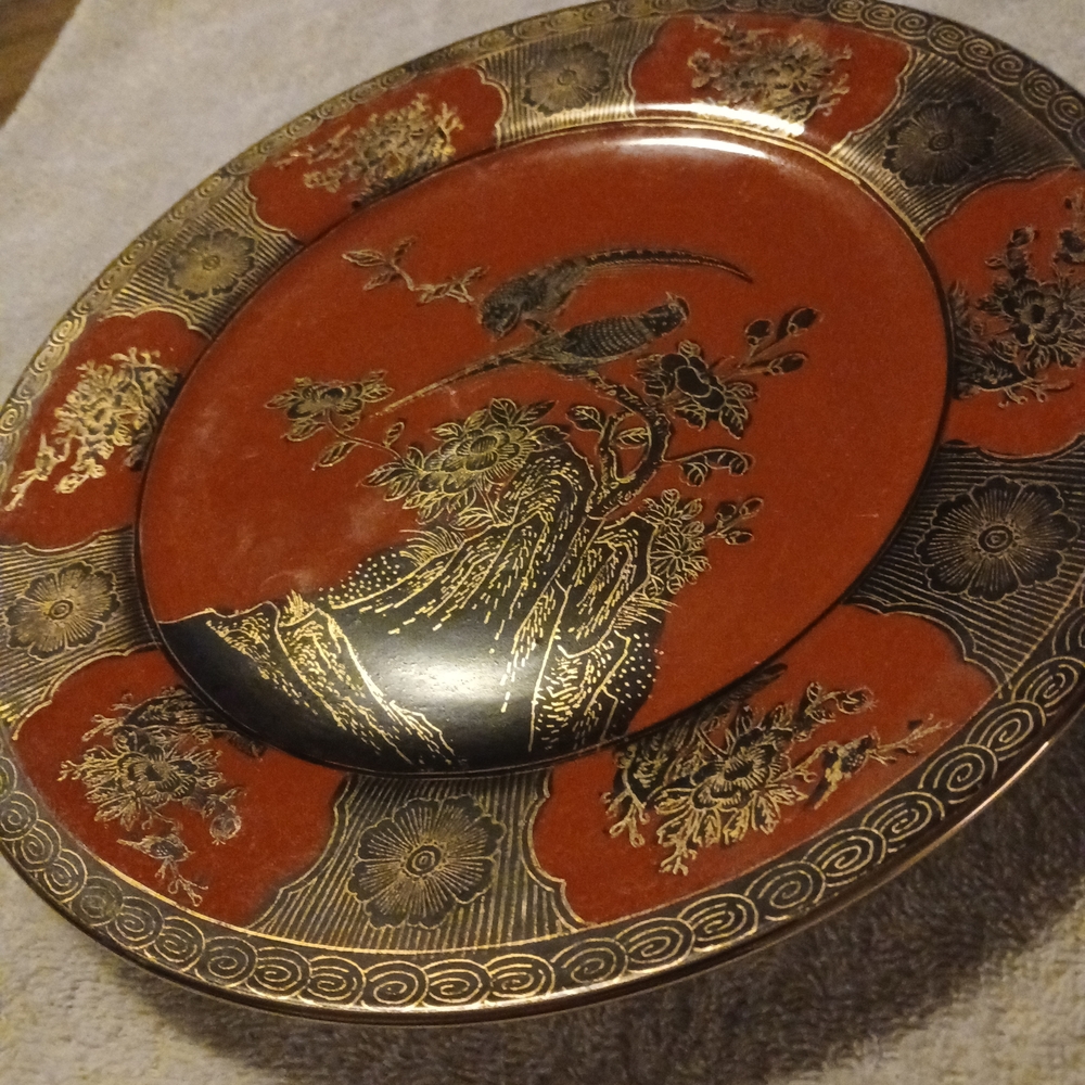 Vintage 24k Qianlong Nian Zhi Plate Hand Painted Birds Macau STUNNING 10in
